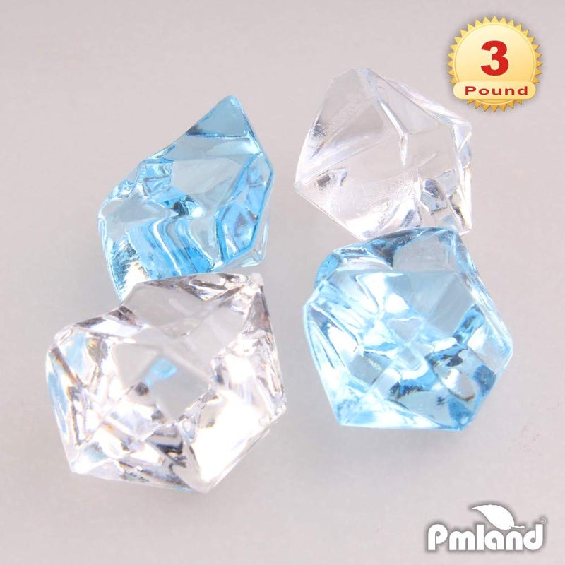PMLAND Clear Fake Ice Rocks â€“ 550 Pcs Large Mixed Light Blue Acrylic Gems Crushed Plastic Diamonds, 3 Lbs / 2.25 Quarts Bulk Vase Filler for Centerpieces Wedding Theme DÃ©cor Aquarium Table Scatter - Image 4